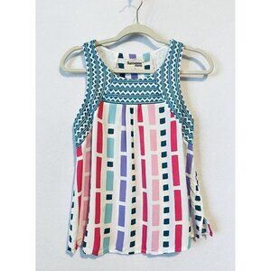 Savanna Jane Top Womens Small Scoop Neck Striped Embroidered Sleeveless Boho